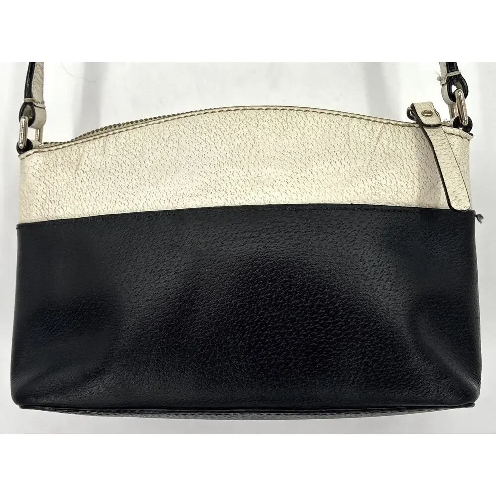 Kate Spade Small Black White Leather Crossbody Adj Strap Lined Slip Pocket